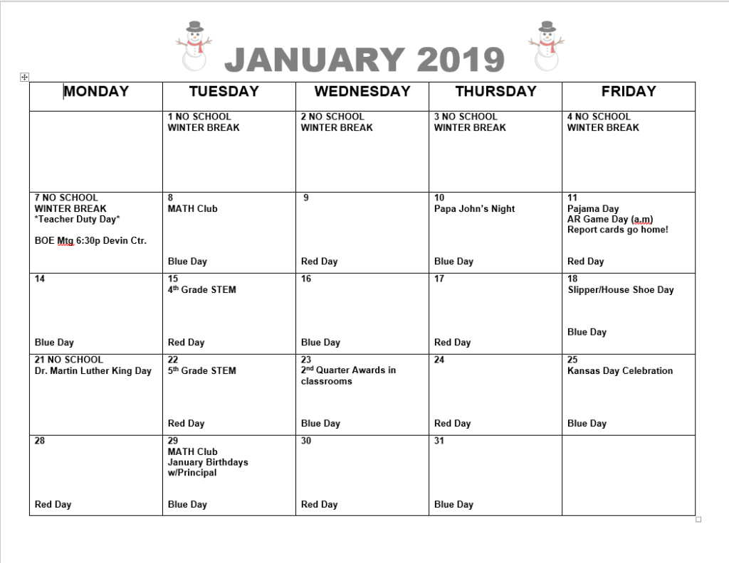 January Newsletter And Calendar Eisenhower Elementary