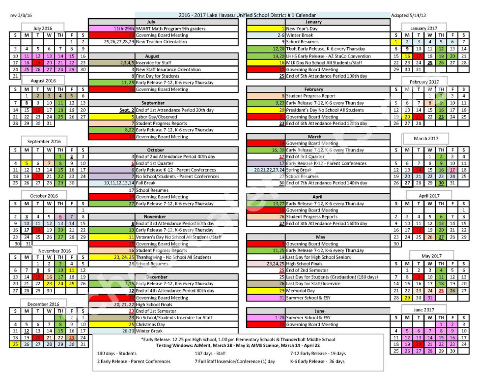 Lake Havasu Unified School District Calendars Lake Havasu City AZ