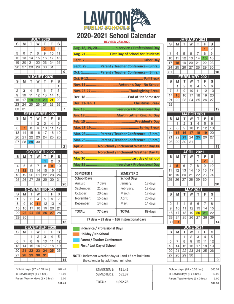 Lawton Public Schools School Calendars Hours