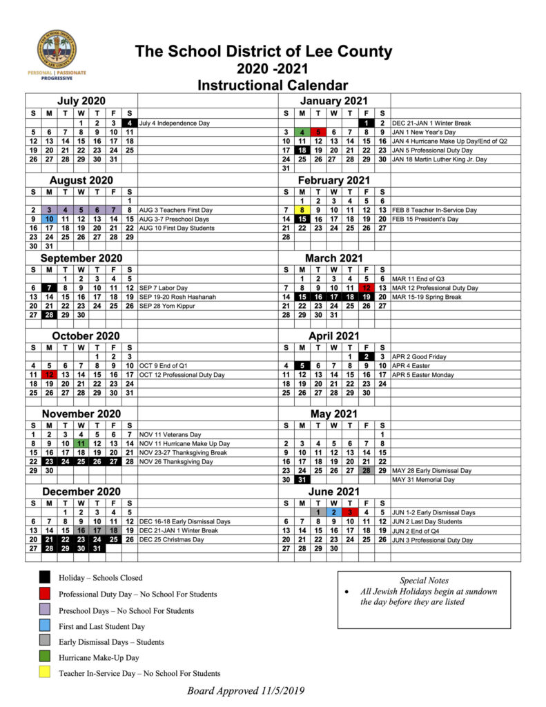 Lee County School Calendar 2020 2021 Printable Calendars 2021