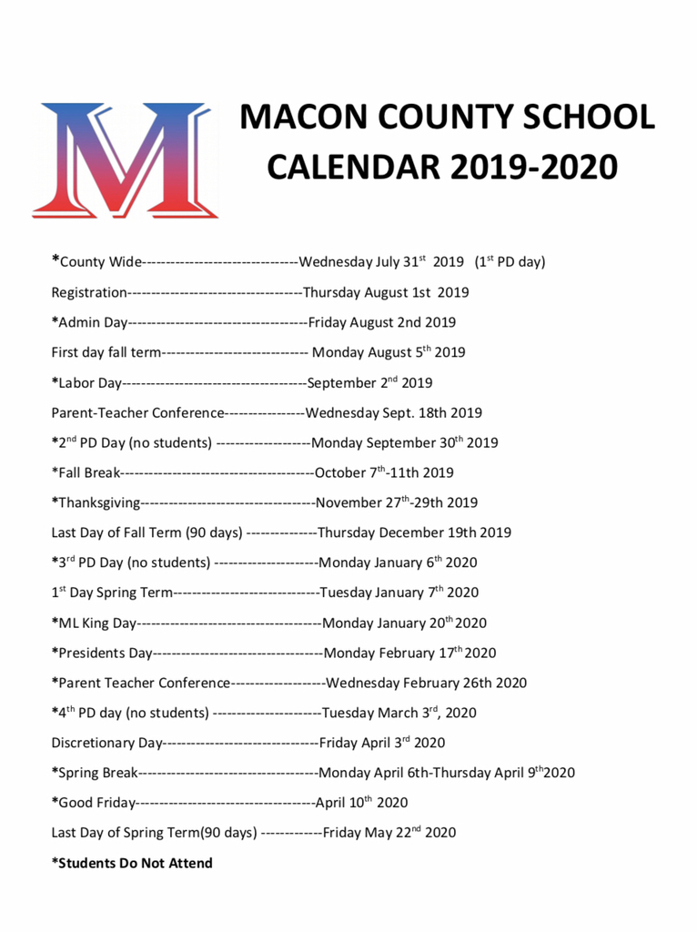 Macon County Schools Calendar 2022