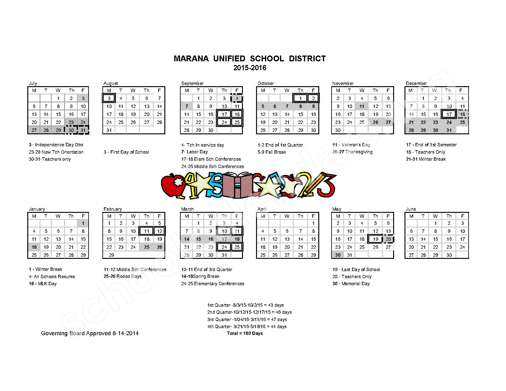 Marana Unified School District Calendars Marana AZ