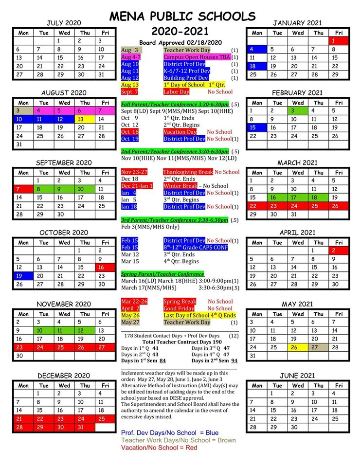 Mena Public Schools Calendar 2021 And 2022 PublicHolidays us