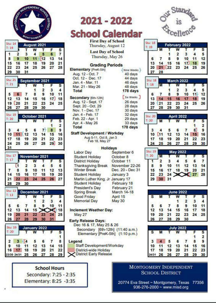 Montgomery ISD Adopts Its 2021 21 Calendar