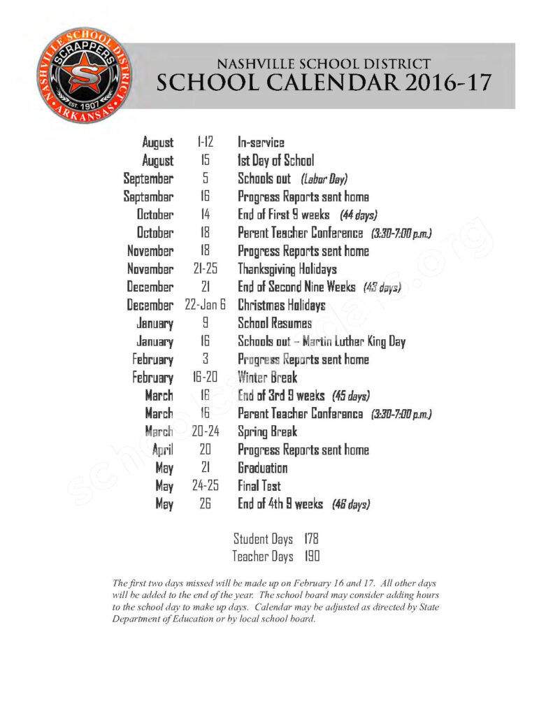 Nashville Public Schools Calendars Nashville AR