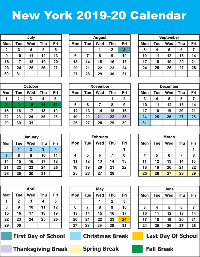 NYC NEW YORK CITY School Calendar 2019 20 Best Printable Calendar