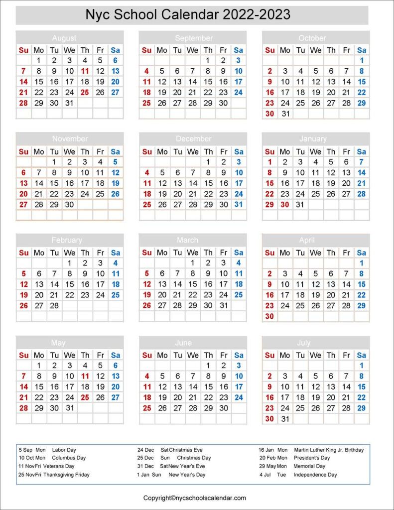  NYC School Holidays Calendar 2022 2023