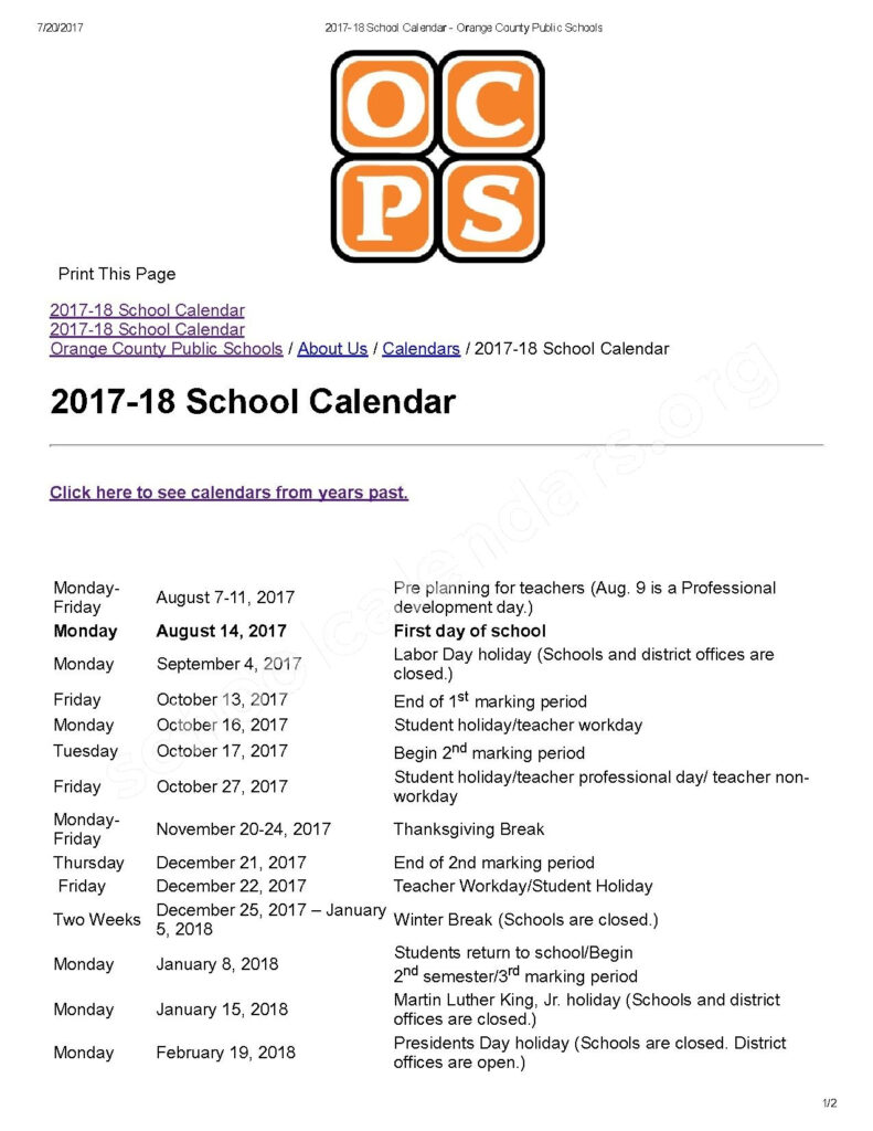 Orange County Public School Calendar Qualads
