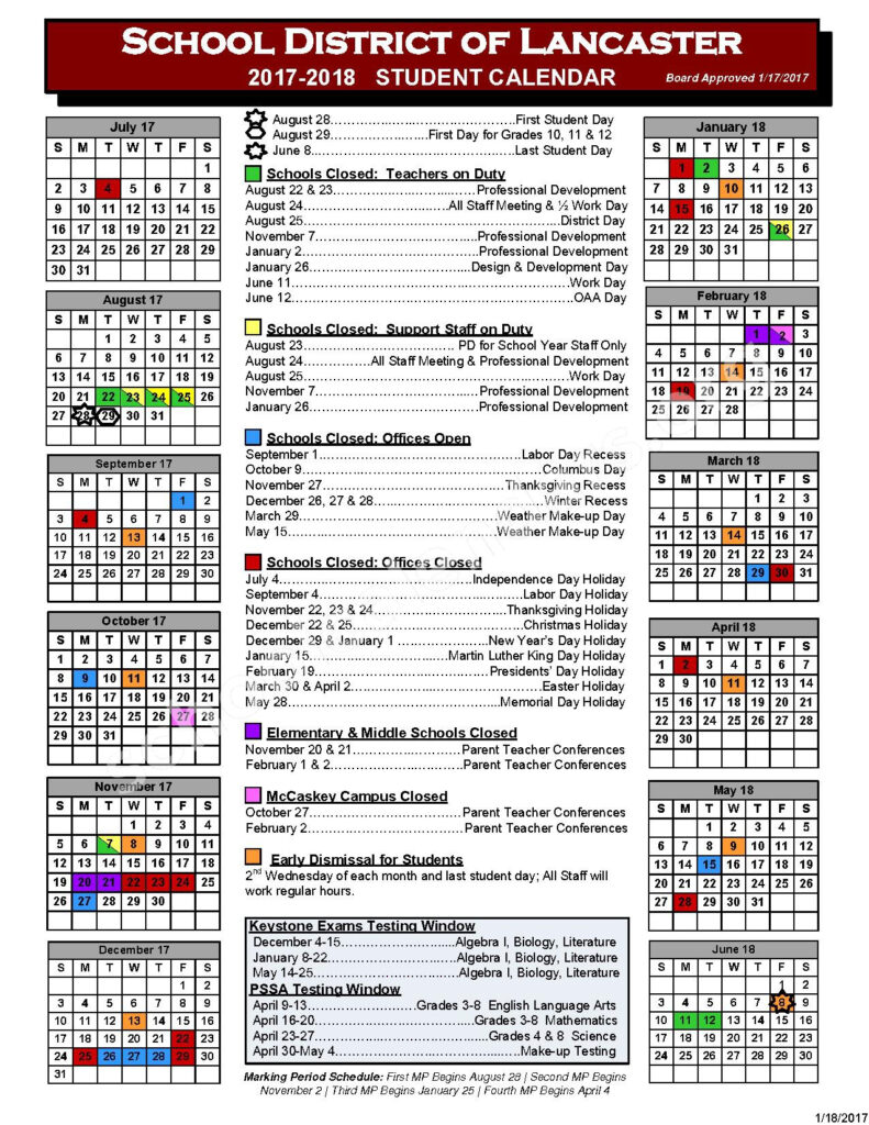 Price Elementary School Calendars Lancaster PA