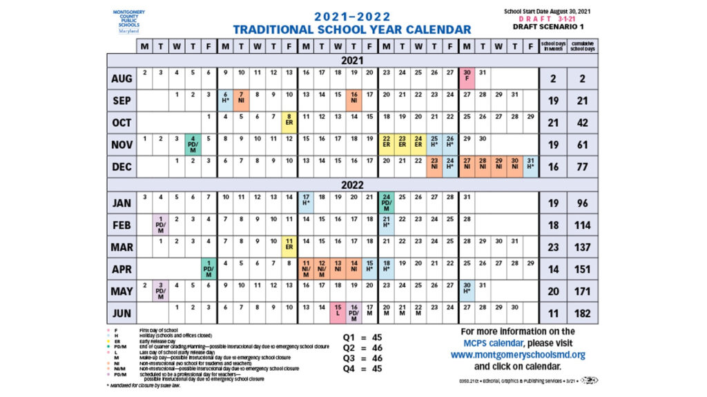 Proposed calendar 2021 22 Montgomery County Public Schools