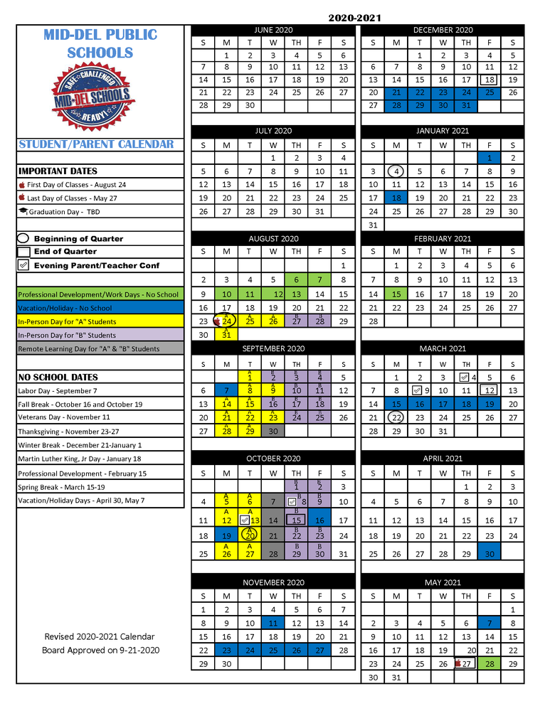 Revised 2020 2021 School Year Calendar Approved 9 21 2020 Highland 