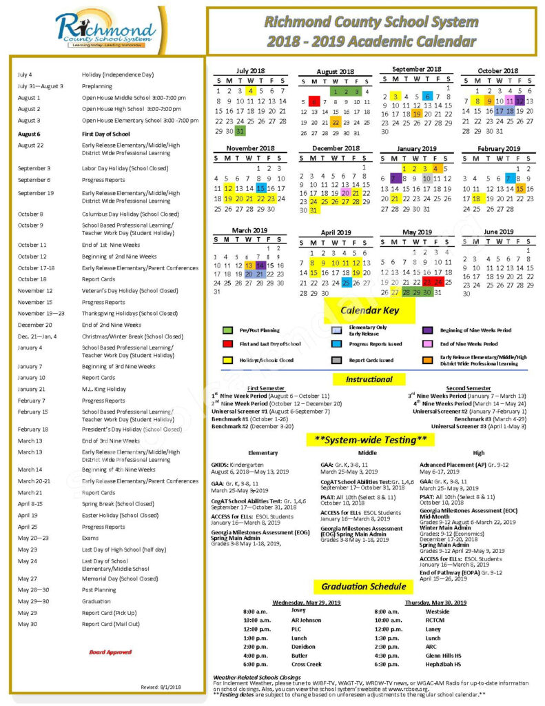 Richmond County School District Calendars Augusta GA