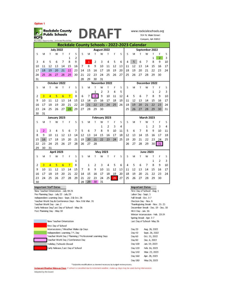 Rockdale County Public Schools Calendar Options For SY 21 22 And SY 22 