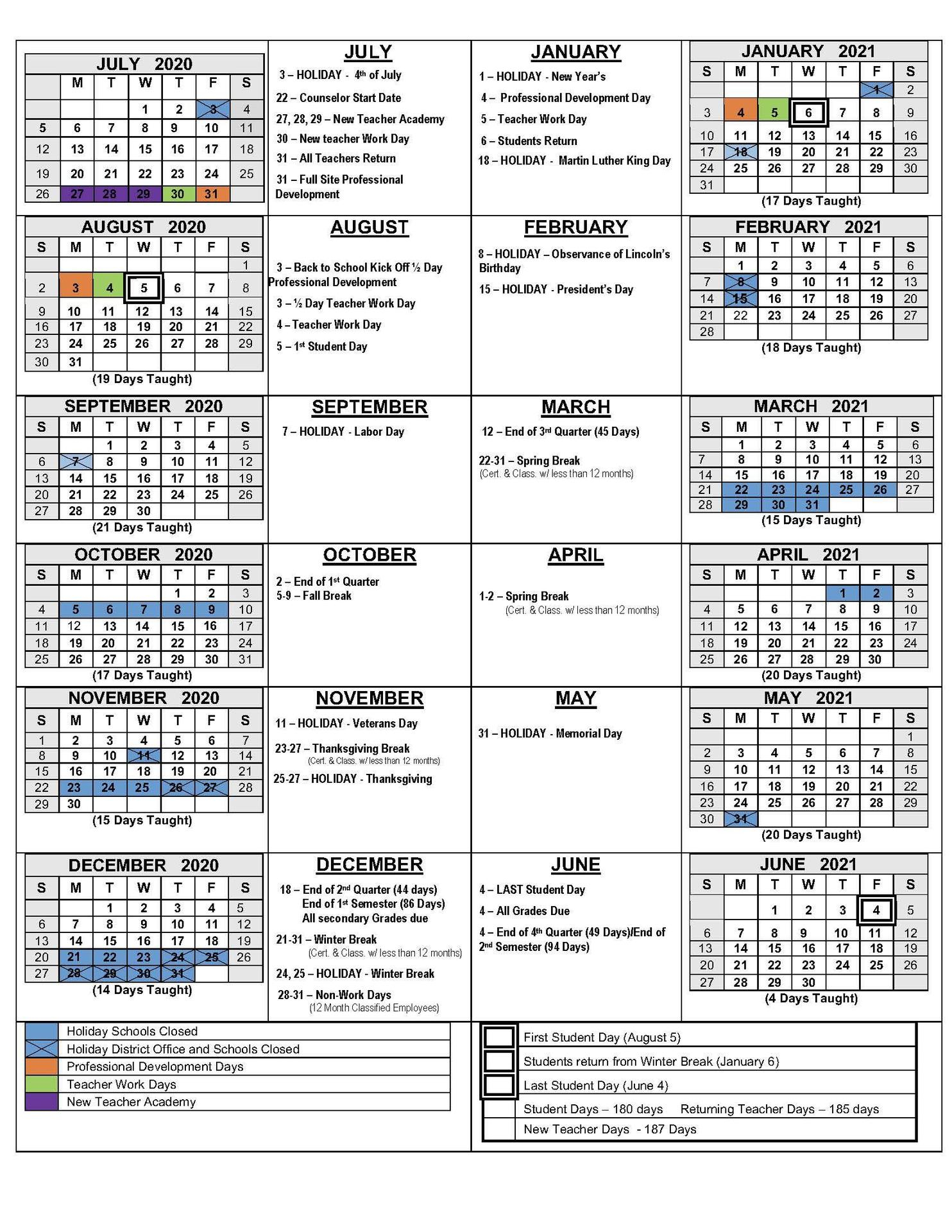 Salinas Union High School District Calender Printable Calendar 2020 2021