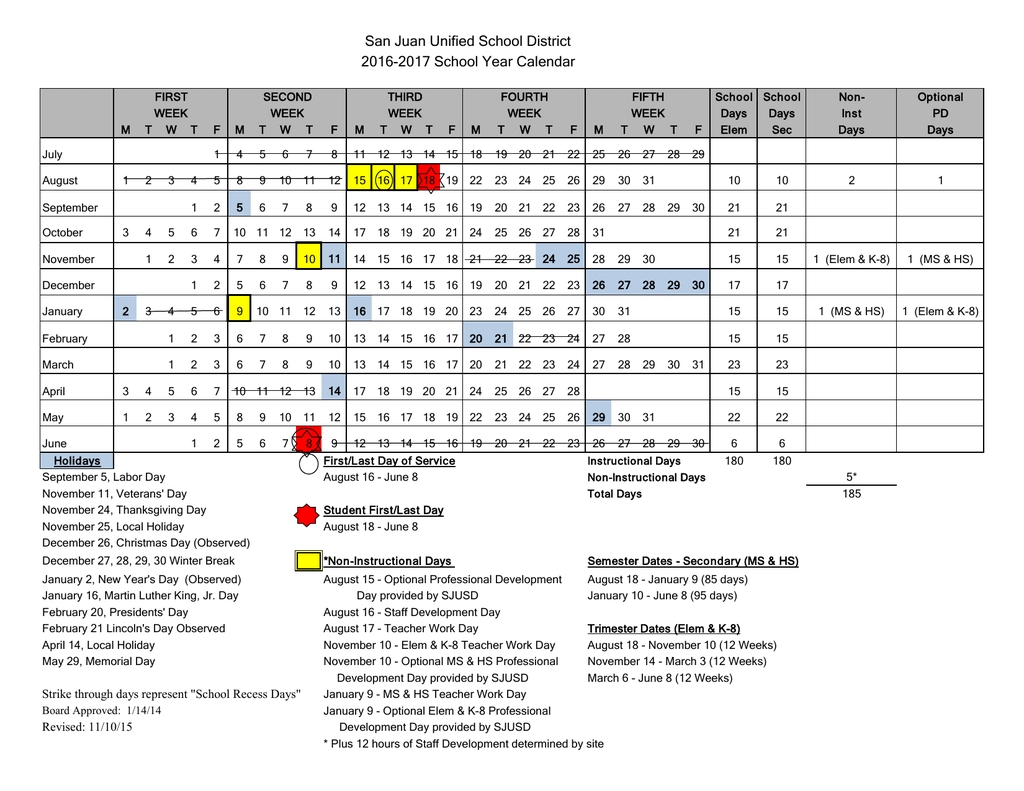 San Juan Unified School District Calendar Qualads