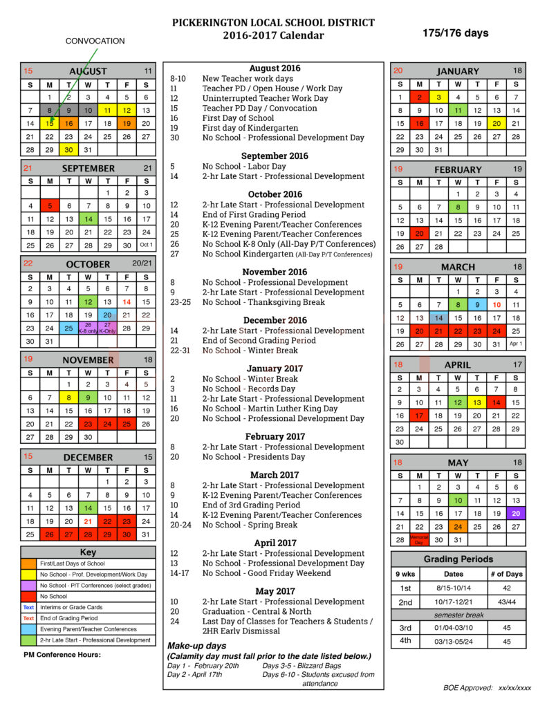 School Board OKs 2016 17 Calendar Pickerington Local School District