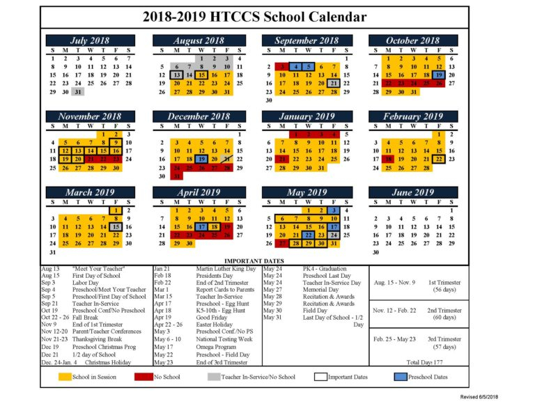 School Calendar 2018 2019 With PS FINAL HOLY TRINITY