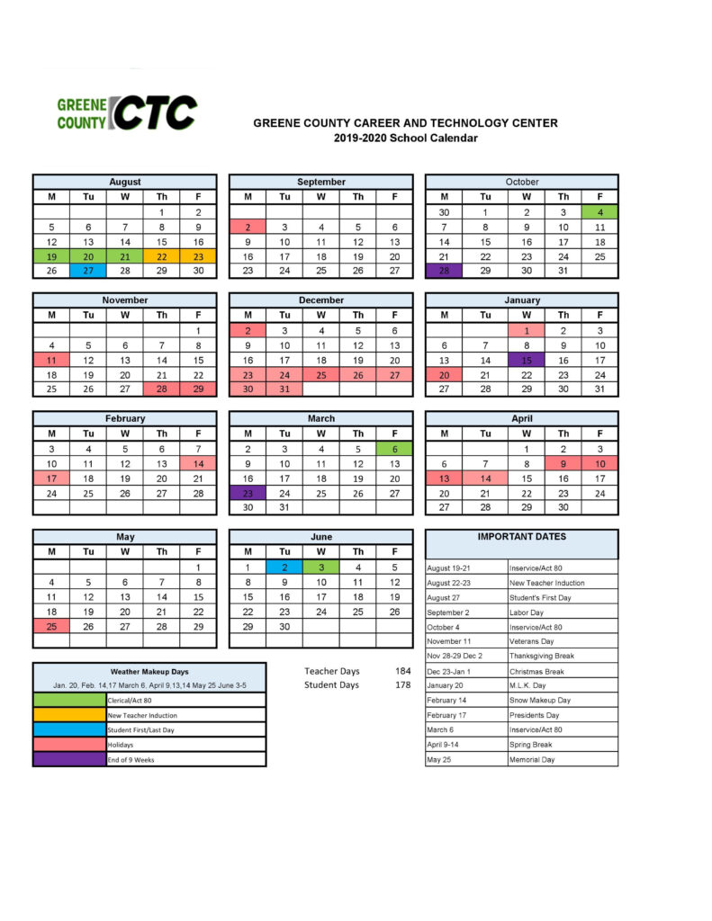 School Calendar About Us Greene County CTC