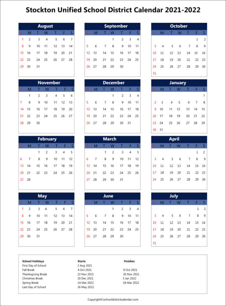 School Calendar For Stockton Unified School District Archives School 