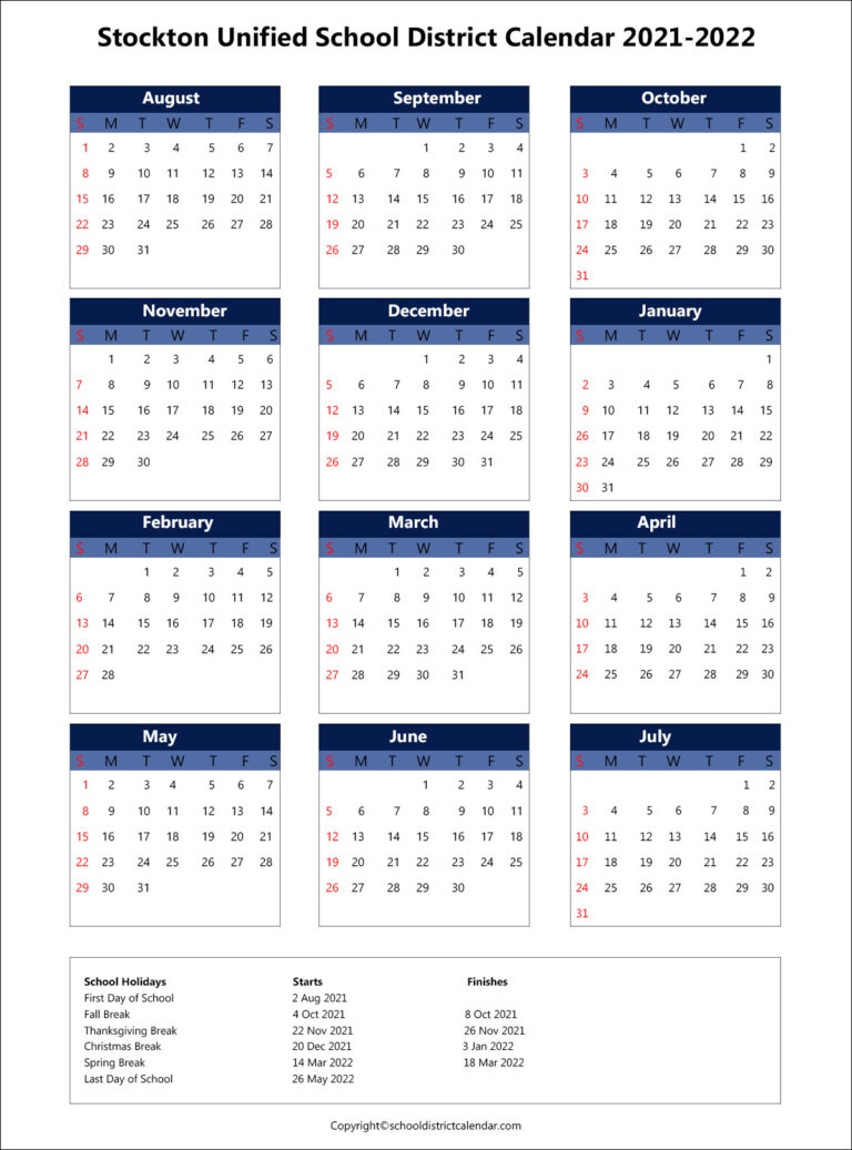 School Calendar For Stockton Unified School District Archives School