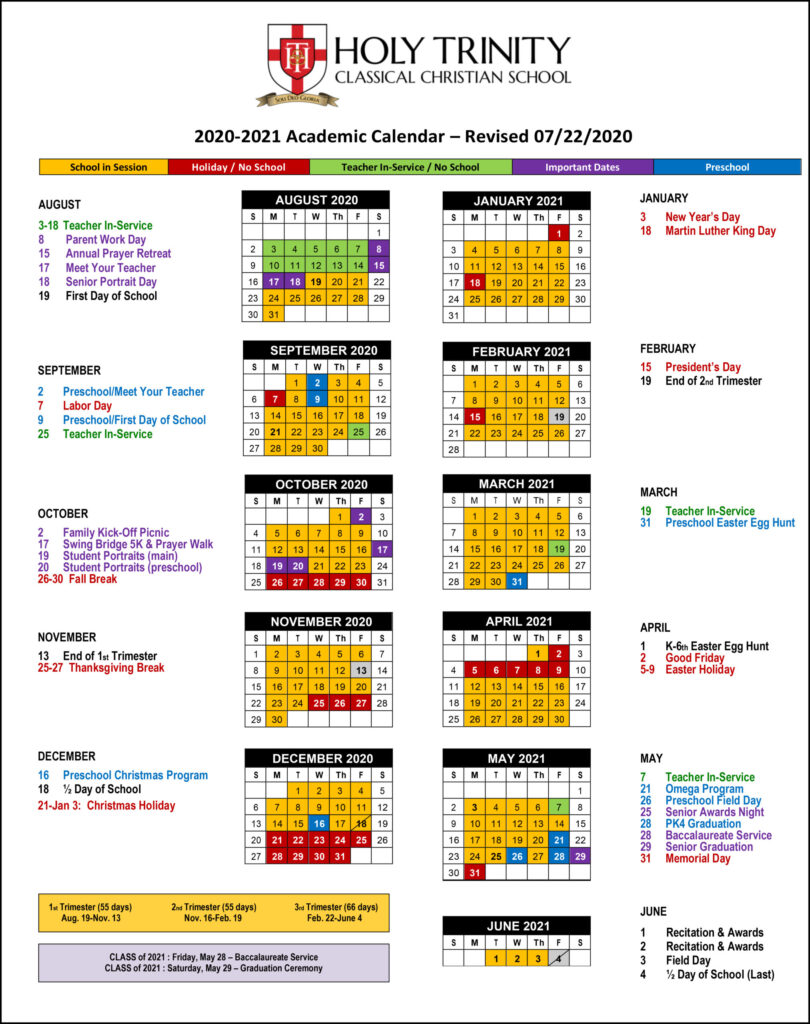 School Calendar HOLY TRINITY