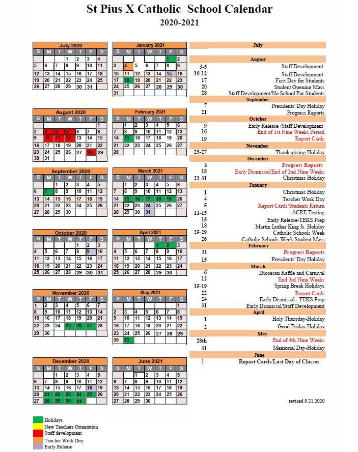 St Pius Elementary School Calendar 2024