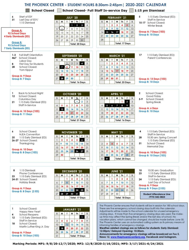 School Calendar The Phoenix Center