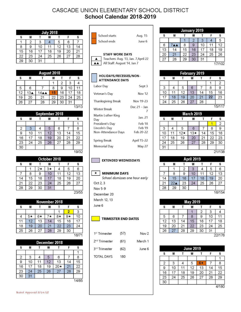 School Calendars School Calendar Cascade Union Elementary School 