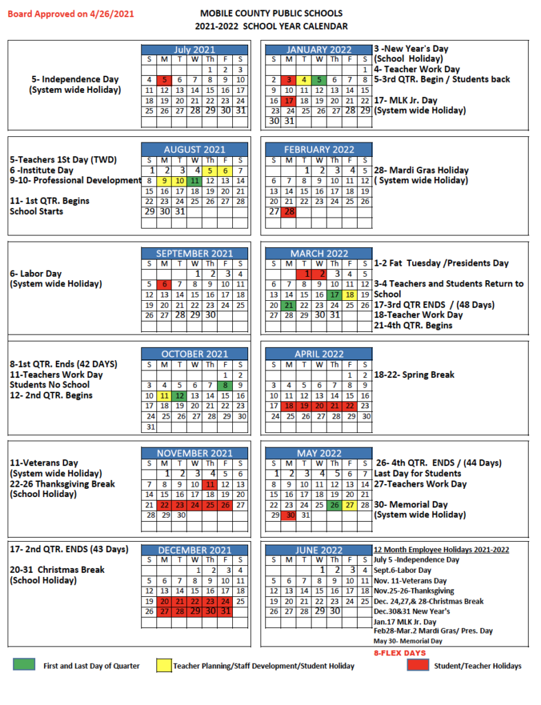 School Year Calendars