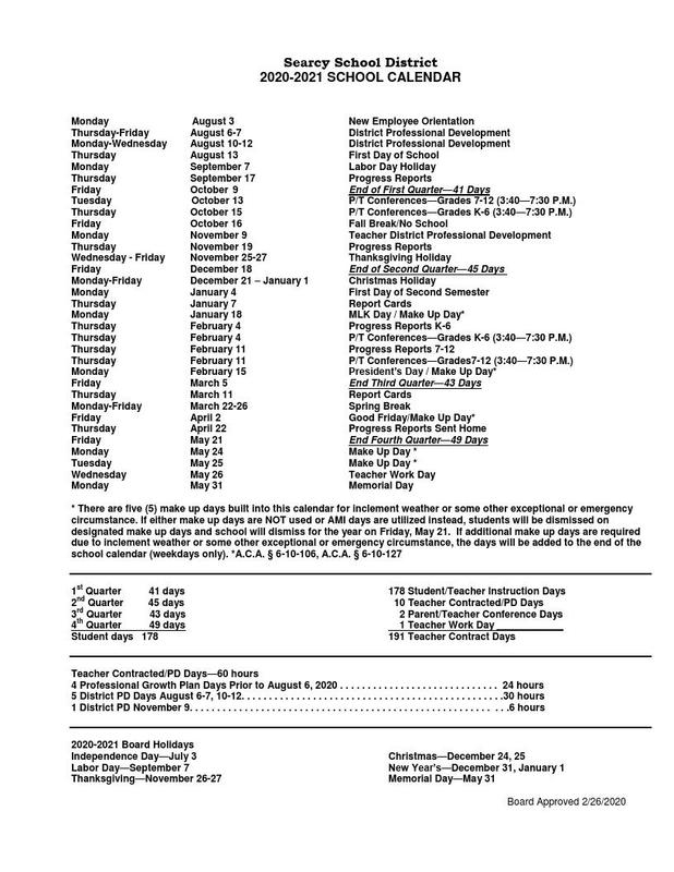 Searcy School District Calendar 2021 PublicHolidays us