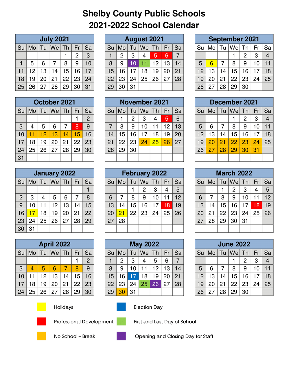 Shelby County Public Schools Calendar