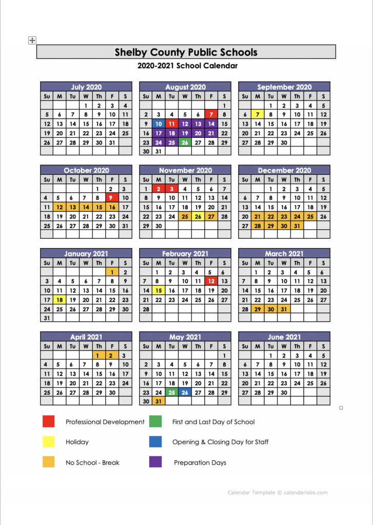 Shelby County Public Schools Calendar