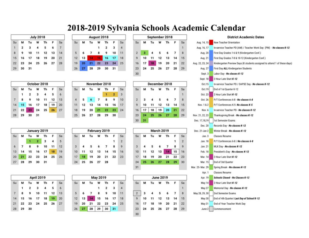 Sylvania Schools Calendar Exam Calendar