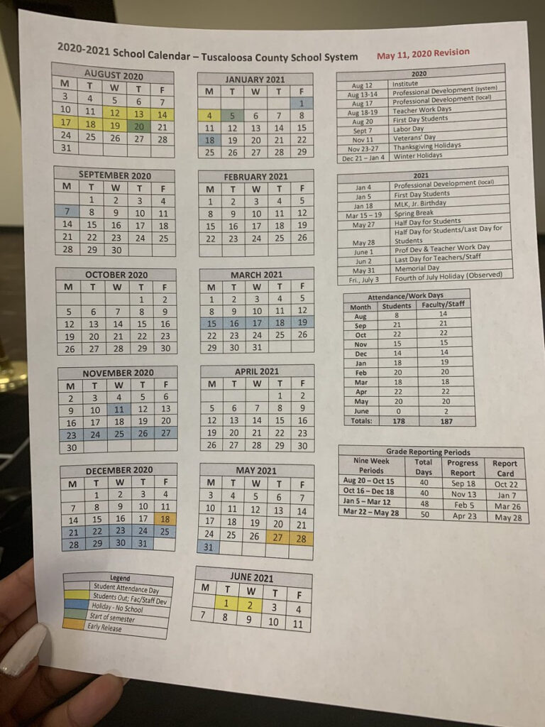 Tuscaloosa County School Calendar 2020 2021 Printable Calendars 2021