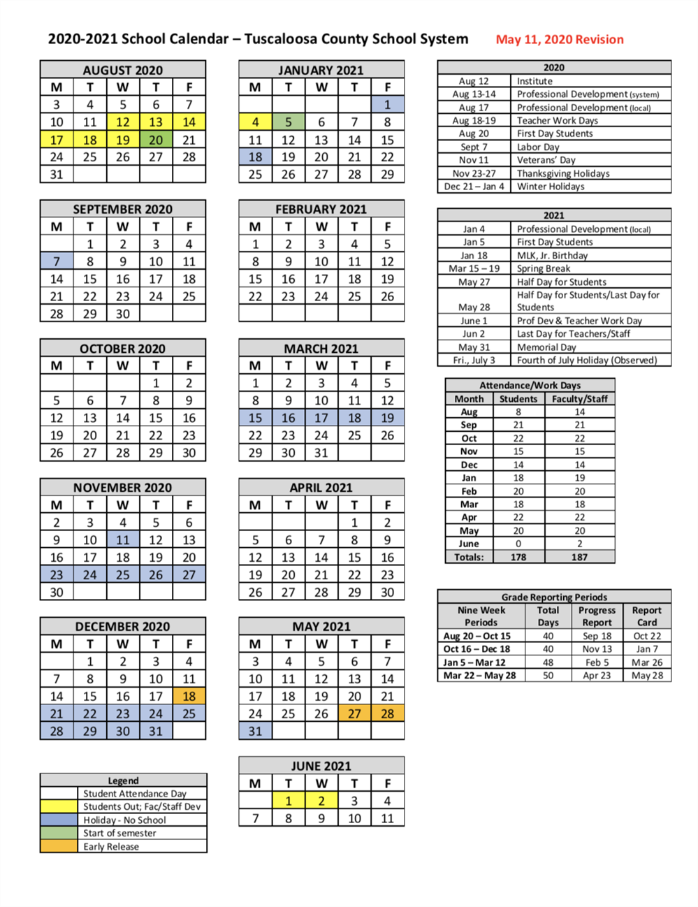 Tuscaloosa County School Calendar 2022-21 2022 - Schoolcalendars.net