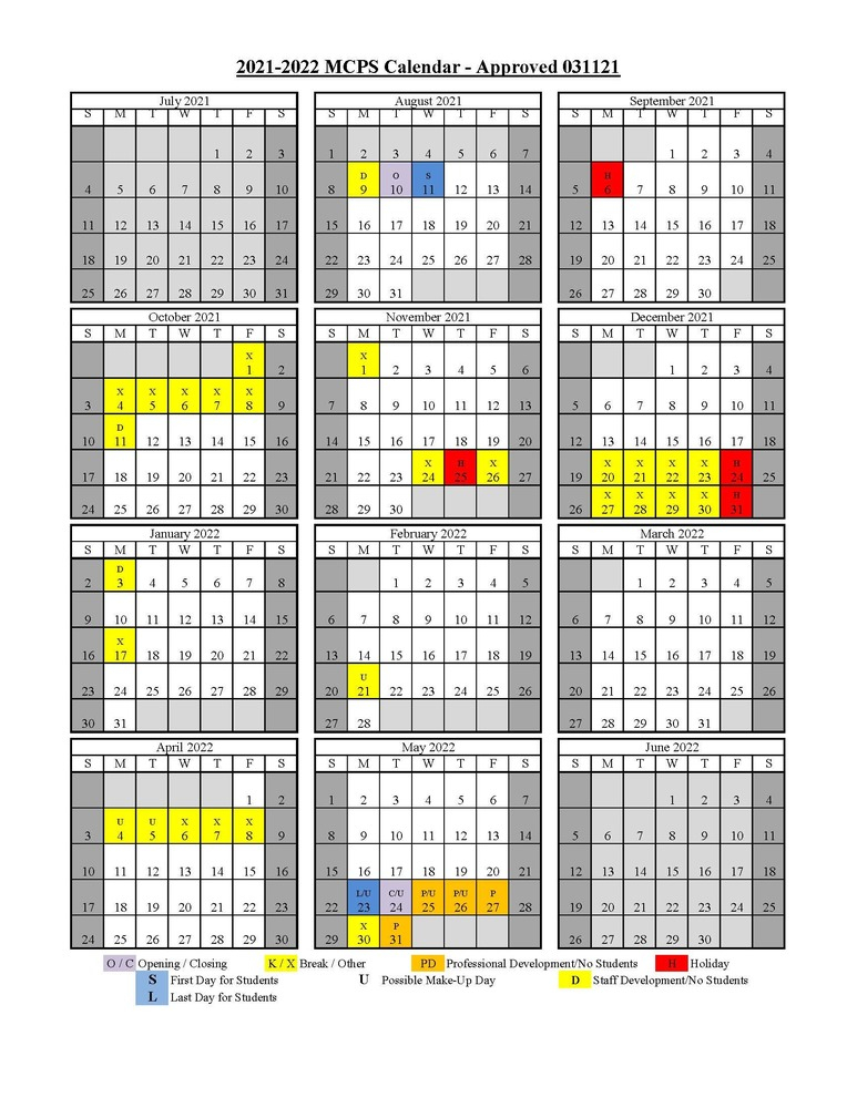 UPDATE MCPS 2021 22 School Calendar Approved Marion County Public 