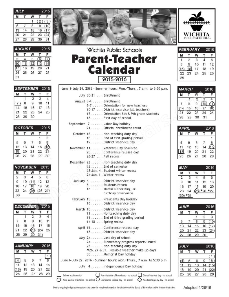 Wichita Unified School District 259 Calendars Wichita KS