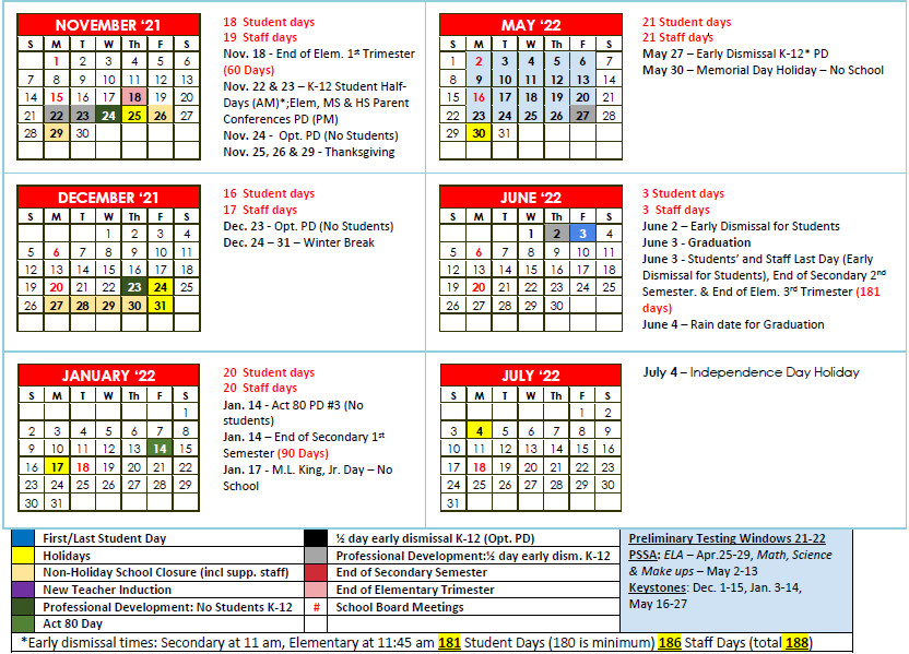 Wilson School District Calendar Holidays 2021 2022 School District 