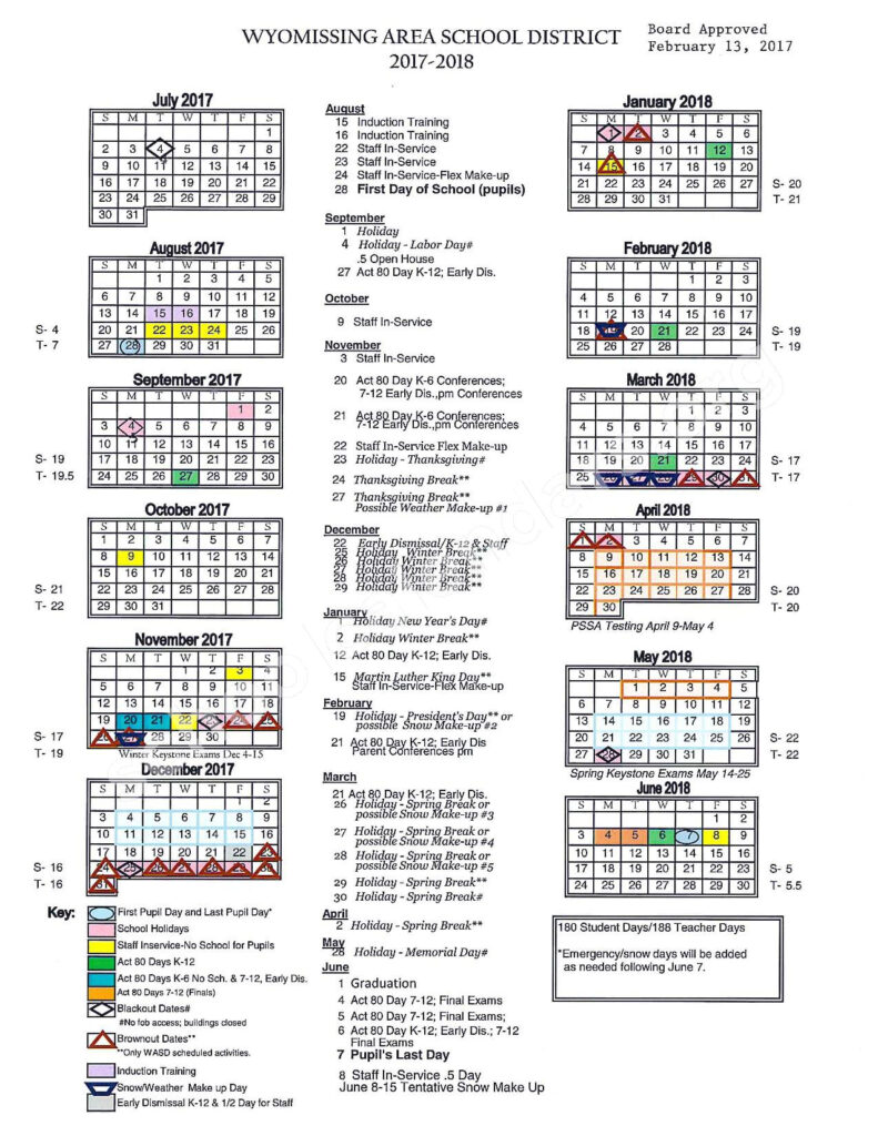 Wyomissing Area School District Calendars Pennsylvania