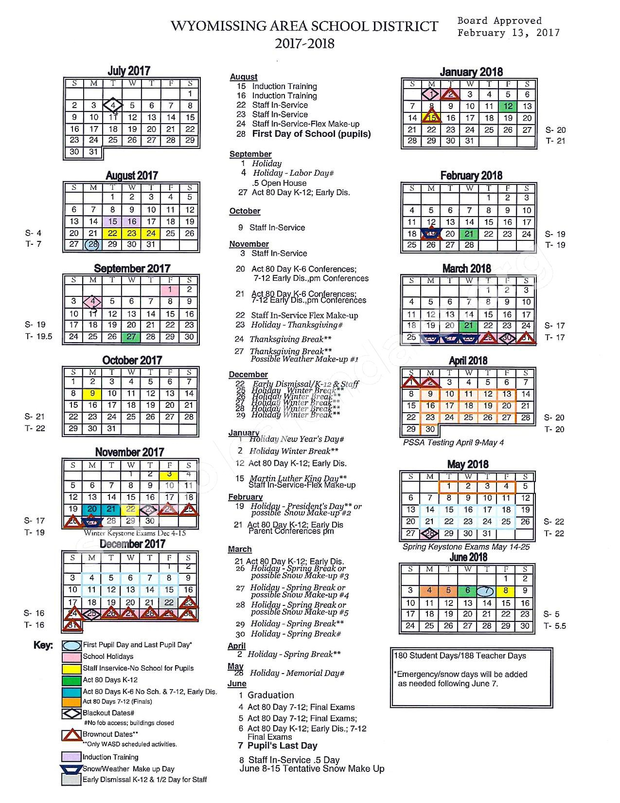Wyomissing School District Calendar 2022 - Schoolcalendars.net
