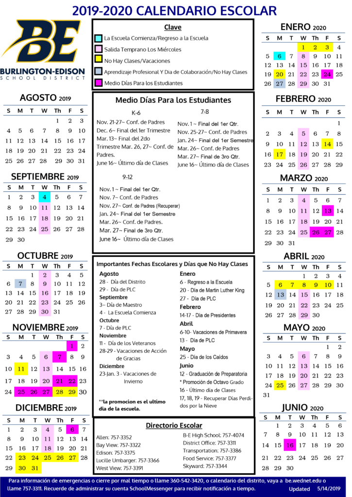 Year Long Calendar Burlington Edison School District 100