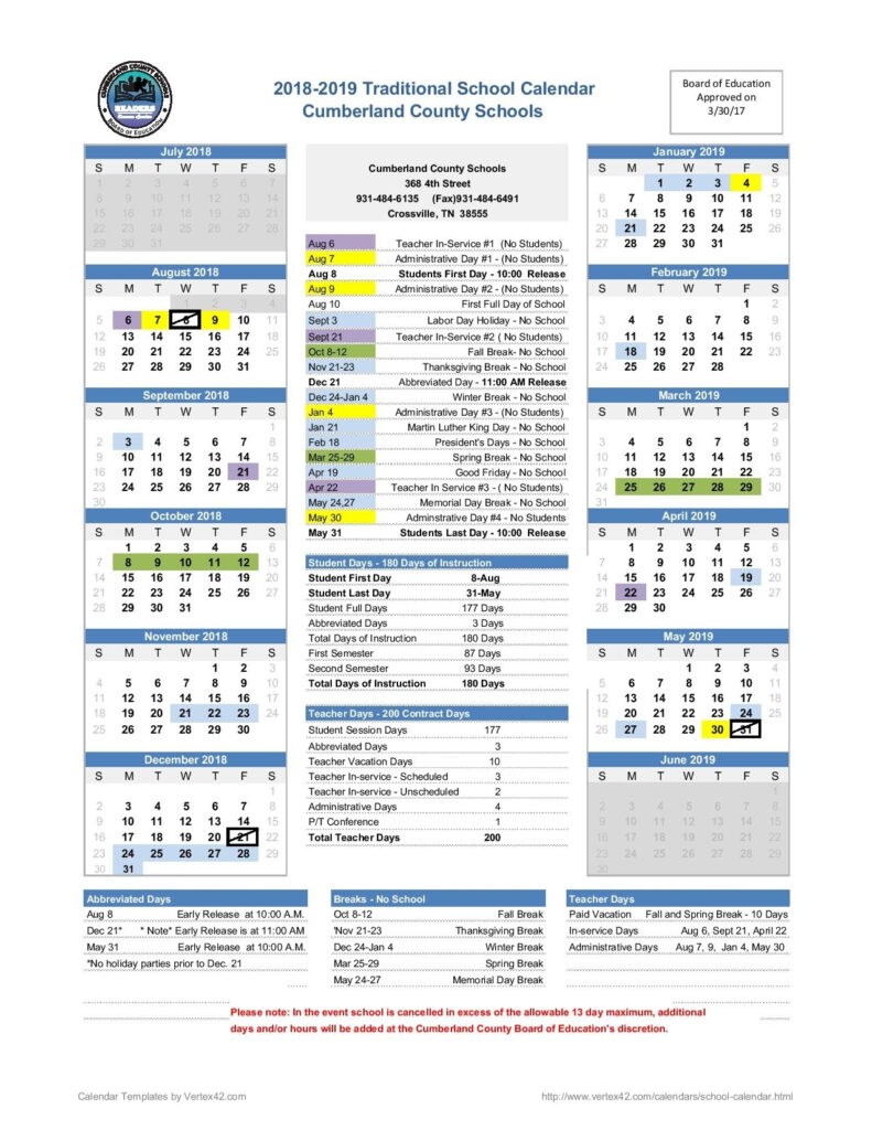 Year Round Calendar Cumberland County Ten Free Printable Calendar 