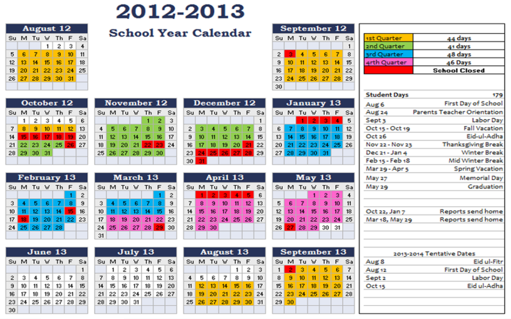 2012 2013 Elementary School Year Calendar Al Iman Academy