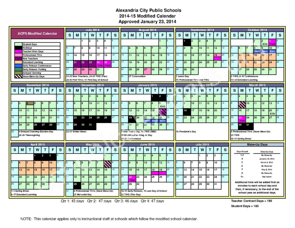 2014 2015 Modified School Calendar Cora Kelly Magnet Elementary 