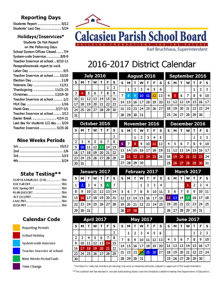 2016 2017 School Calendar School Calendar School Board School