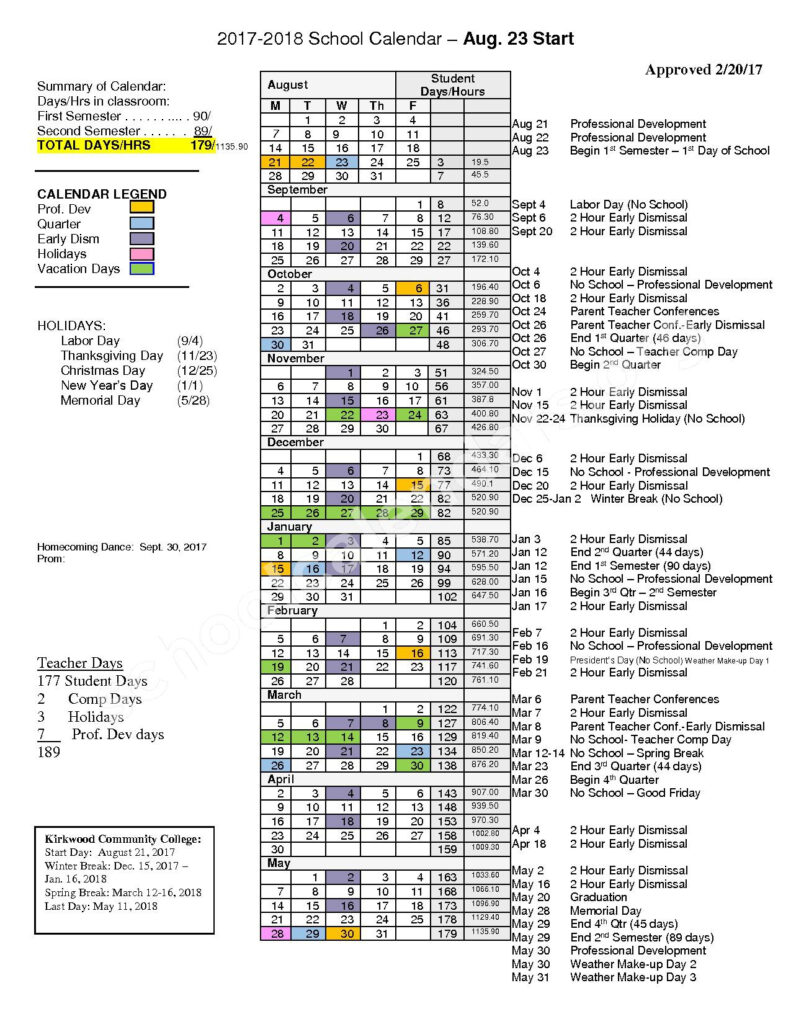 2017 2018 District Calendar Anamosa Community School District Iowa