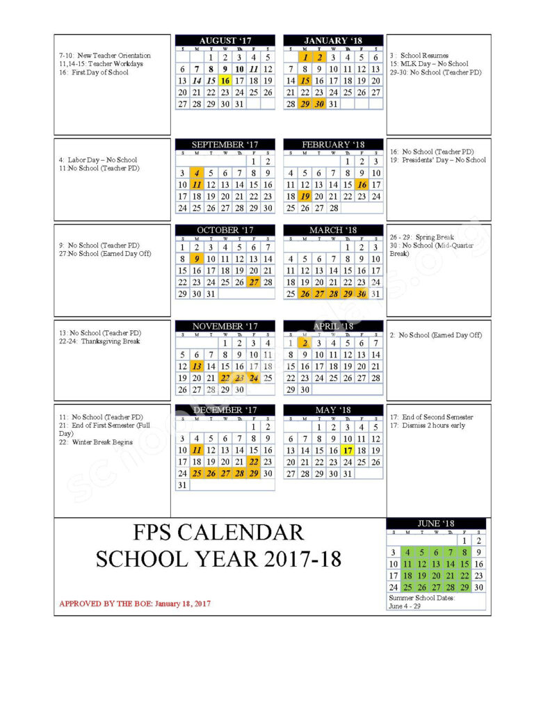2017 2018 School Calendar Fulton School District 58 Fulton MO