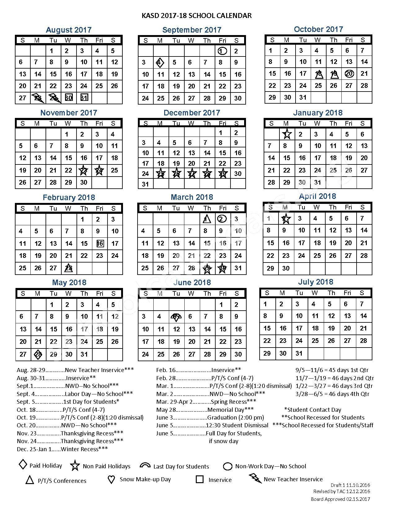 2017 2018 School Calendar Kiel Area School District Kiel WI