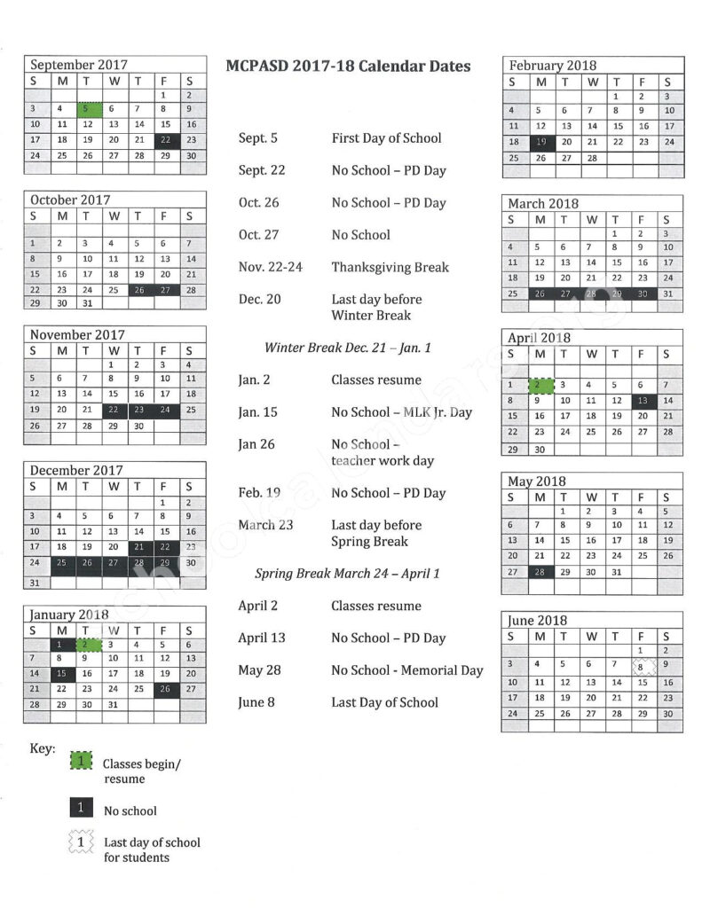 2017 2018 School Calendar Middleton Cross Plains Area School 