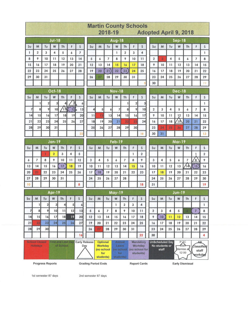 2018 19 School Calendar Martin County Schools School Calendar 